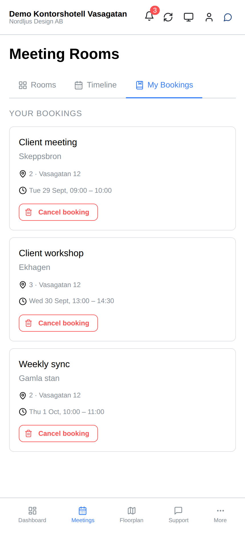 All of the company's upcoming bookings in one place.